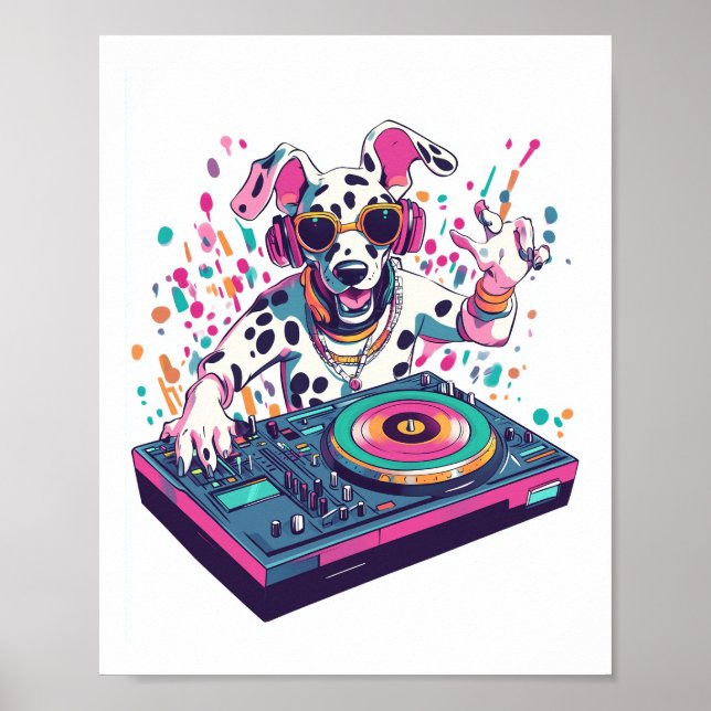 DJ Dalmatian � EDM Rave-fest Hund Poster (Framsidan)