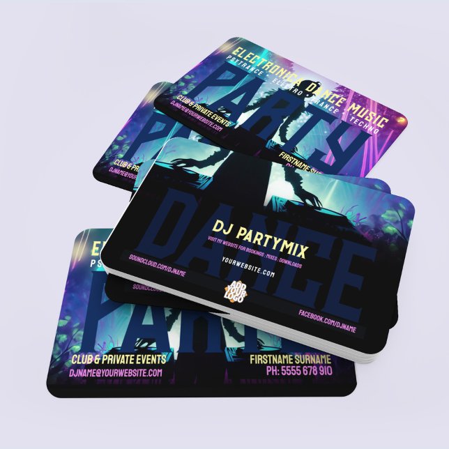 DJ Dance Party Forest Rave Twin Decks Visitkort (Business cards for DJ - electronic music, dance party, rave, doof with space for logo)