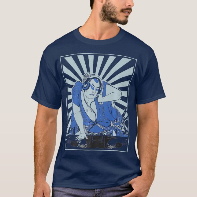 DJ deejay och hörlurar Samurai spelar musik T Shirt (Framsida)