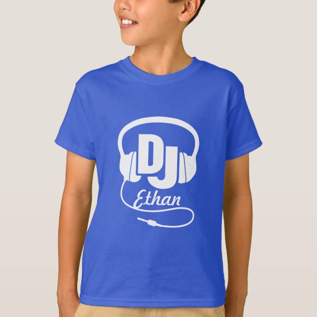 DJ din kända vit på blått lurar t-skjortan T-shirt (Framsida)