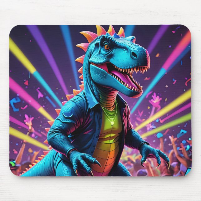 DJ Dinosaur Party med Neon Ljus Musmatta (Framsidan)