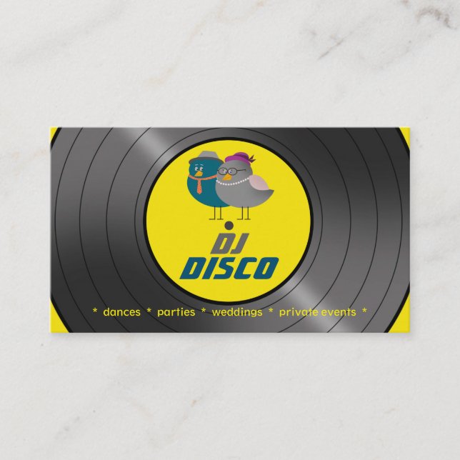 DJ Disco Musik Retro Vinylskiva Fågelpar Chic Visitkort (Framsida)
