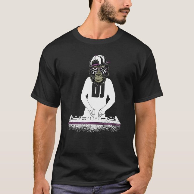 DJ Disk Jockey Monkey 1 T Shirt (Framsida)