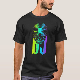 Dj Disk Jockey Vinyl Record Music Gothic Skull LP T Shirt