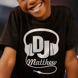 DJ ditt namn vitt på svarta barn t-shirt