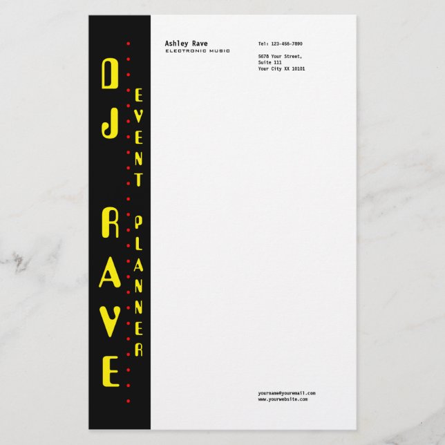 DJ Event Planner Stationery Brevpapper (Framsida)