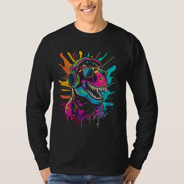 DJ-färgad med hörlurar och solglasögon T Shirt (Framsida)