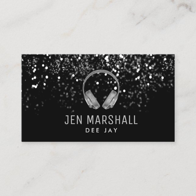 DJ faux silver-folie, hörlurar Visitkort (Framsida)