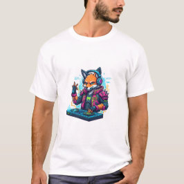 DJ Fox Cartoon Cool White Tshirt For Men | Adults T Shirt