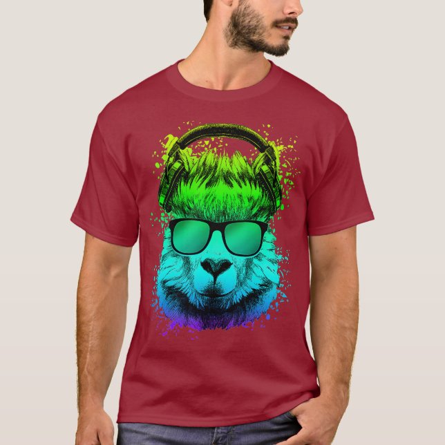 DJ Gift for Ravers EDM Techno House Music Llama T Shirt (Framsida)