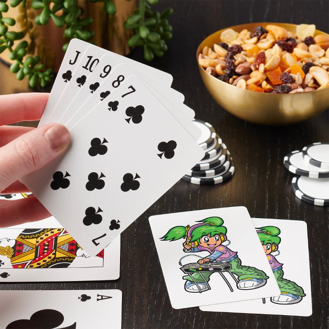 DJ Girl med Grönt Hair och hörlurar Casinokort (Skapare uppladdad)