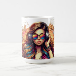 Dj Girl Vibrant Illustration Kaffemugg