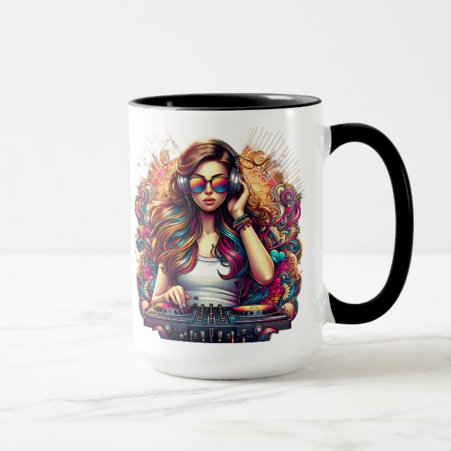Dj Girl Vibrant Illustration Mugg (Höger)
