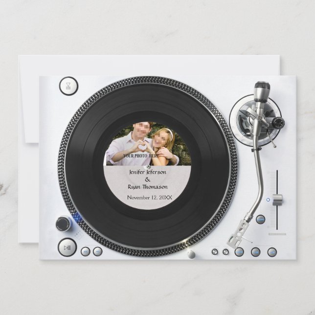 DJ grammofon foto bröllopsinbjudan Inbjudningar (Framsida)