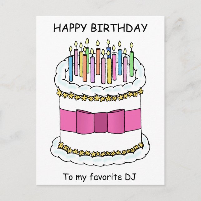 DJ Grattis på födelsedagen Tecknad Cake med Candle Vykort (Framsida)