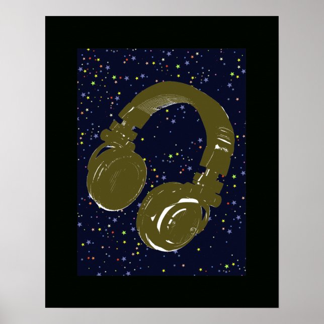 dj-hörlurar och himlar-stjärnor poster (Framsidan)