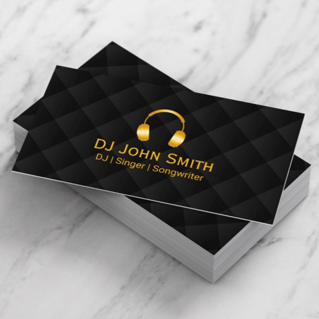 DJ-hörlursikon Luxury Black & Guld Visitkort (Skapare uppladdad)