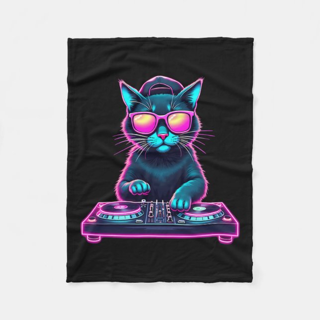 Dj House Cat Rainbow Dj Cat Kattunge Fleecefilt (Framsidan)