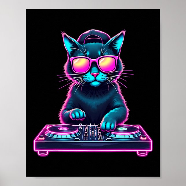 Dj House Cat Rainbow Dj Cat Kattunge Poster (Framsidan)