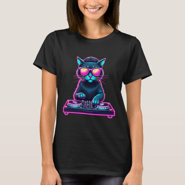 Dj House Cat Rainbow Dj Cat Kattunge T Shirt (Framsida)
