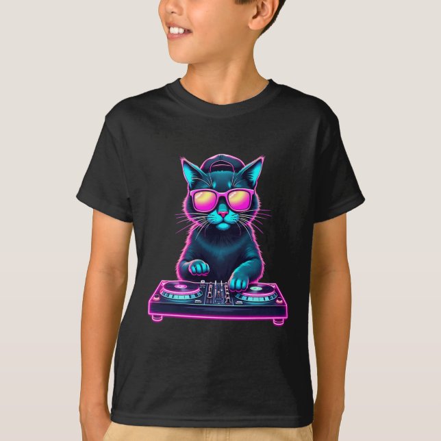 Dj House Cat Rainbow Dj Cat Kattunge T Shirt (Framsida)