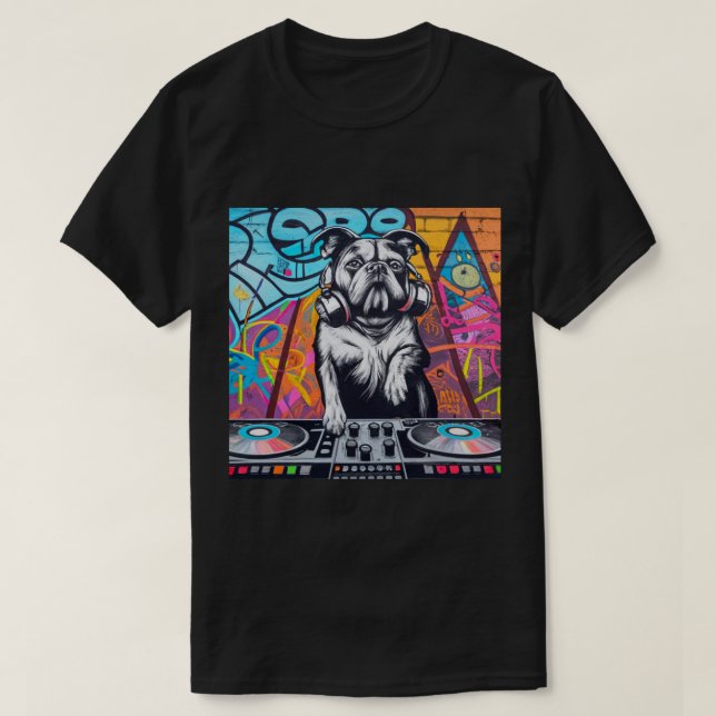 DJ Hund Graffiti Street Turntable Mixing T Shirt (Design framsida)