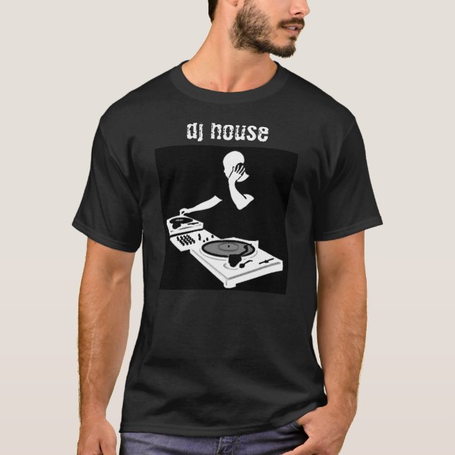 Dj-hus (vit på svart) tee shirt (Framsida)