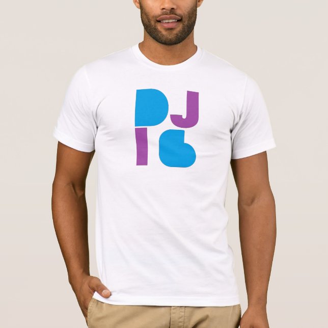 DJ i6 Lila/blå Logotyp 1 Manar vit T-shirt (Framsida)