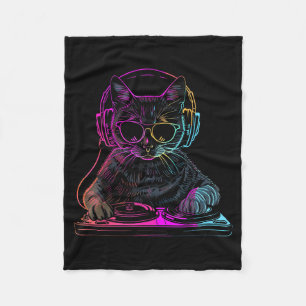 Dj Katt Edm Techno House Musik Rolig Kattälskare F Fleecefilt