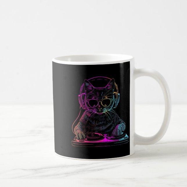 Dj Katt Edm Techno House Musik Rolig Kattälskare F Kaffemugg (Höger)