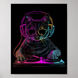 Dj Katt Edm Techno House Musik Rolig Kattälskare F Poster