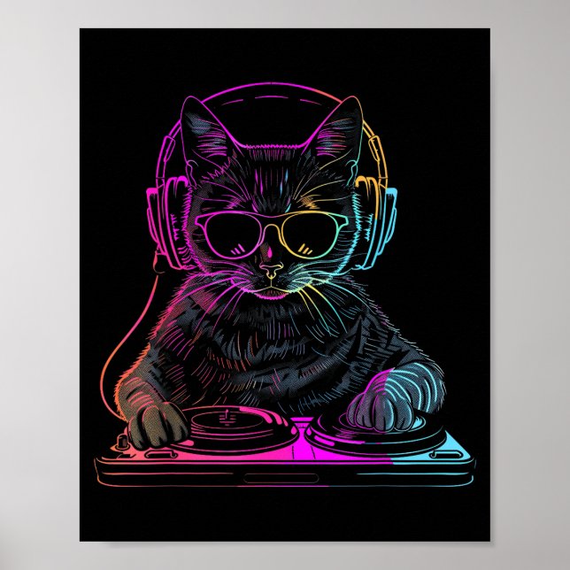 Dj Katt Edm Techno House Musik Rolig Kattälskare F Poster (Framsidan)