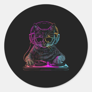 Dj Katt Edm Techno House Musik Rolig Kattälskare F Runt Klistermärke