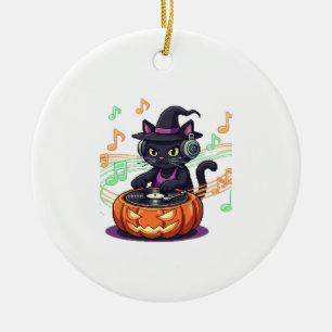 Dj katt halloween stor T-Shirt Julgransprydnad Keramik