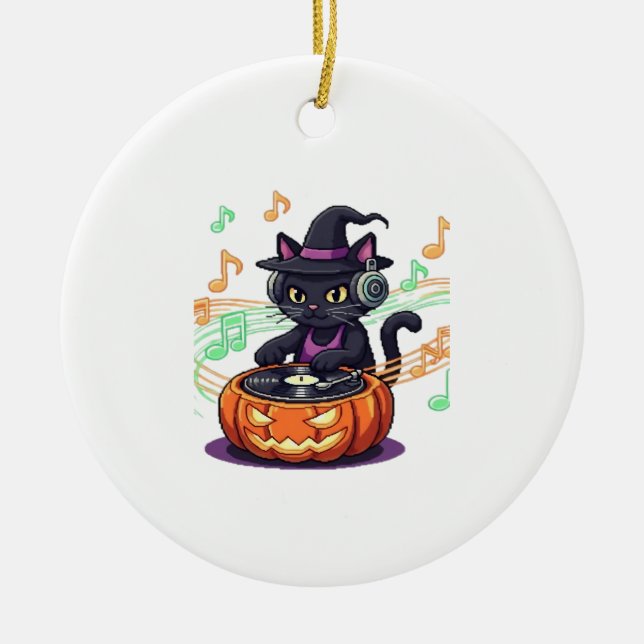 Dj katt halloween stor T-Shirt Julgransprydnad Keramik (Framsidan)