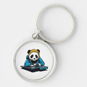 DJ Kawaii Panda Rund Silverfärgad Nyckelring