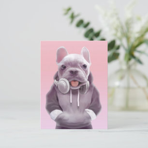 DJ-läge på: Cool fransk bulldogg med hörlurar Meddelande Vykort