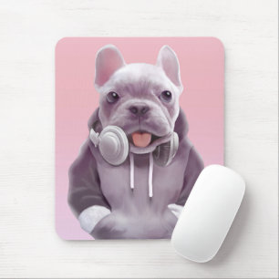 DJ-läge på: Cool fransk bulldogg med hörlurar Musmatta