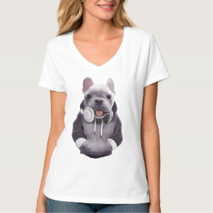 DJ-läge på: Cool fransk bulldogg med hörlurar T Shirt