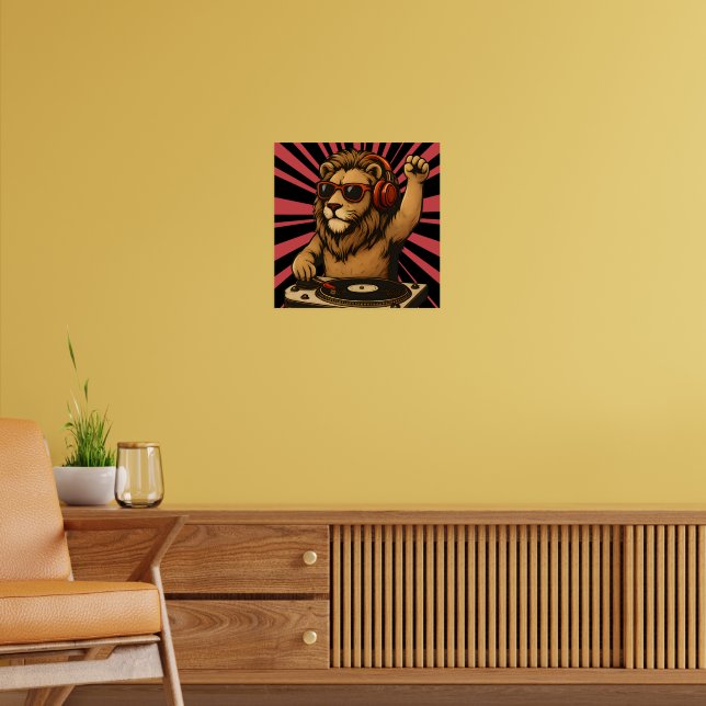 DJ Lion – Cool Retro Style Musik Art Poster (Vardagsrum 2)