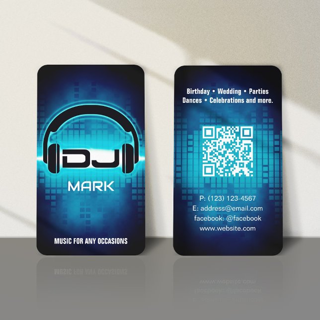 DJ Modern Blue-Affärskort med QR-kod Visitkort (Skapare uppladdad)