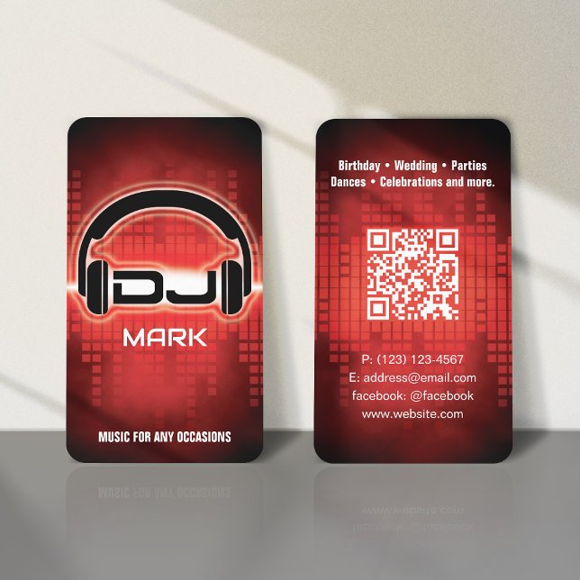DJ Modern RED-Affärskort med QR-kod Visitkort (Skapare uppladdad)