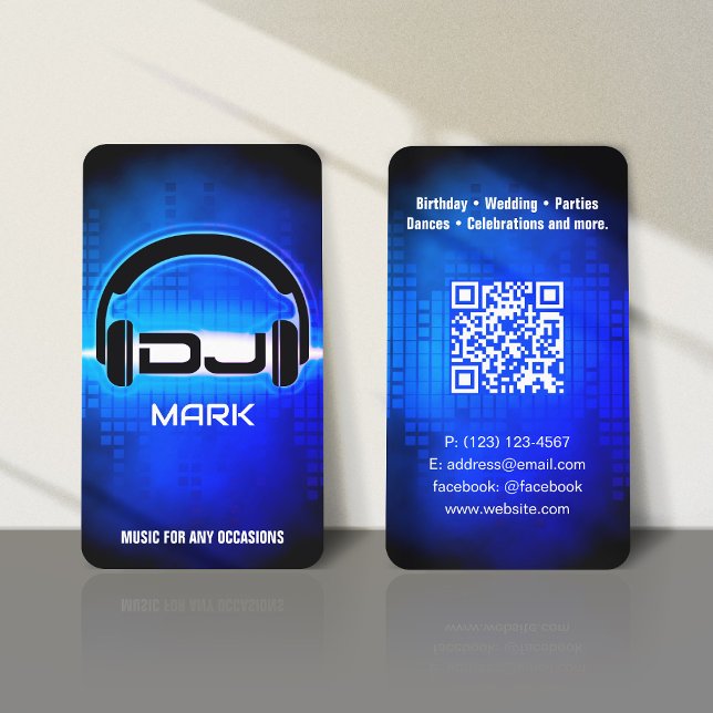 DJ Modern Royal Blue-Affärskort med QR-kod Visitkort (Skapare uppladdad)