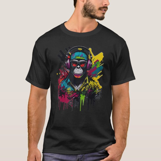 DJ Monkey Chimp med solglasögon och hörlurar, Cool T Shirt (Framsida)