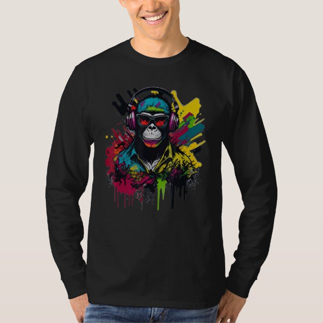 DJ Monkey Chimp With Sunglasses & Headphones Cool  T Shirt (Framsida)