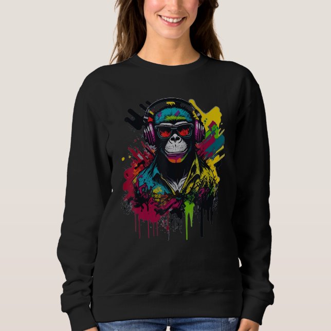 DJ Monkey Chimp With Sunglasses & Headphones Cool  T Shirt (Framsida)