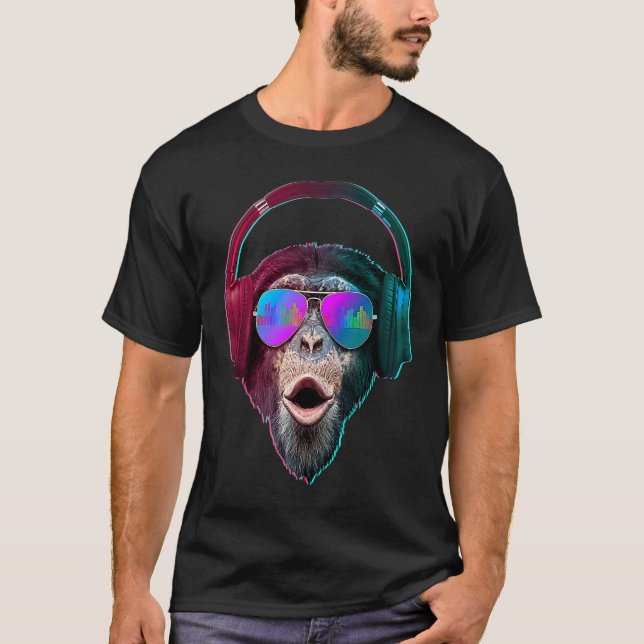 DJ Monkey  Disc Jockey Rave Music T Shirt (Framsida)