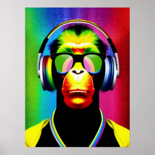 DJ Monkey Music Älskare DJ Chimp Humor Poster