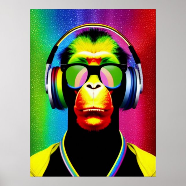 DJ Monkey Music Älskare DJ Chimp Humor Poster (Framsidan)
