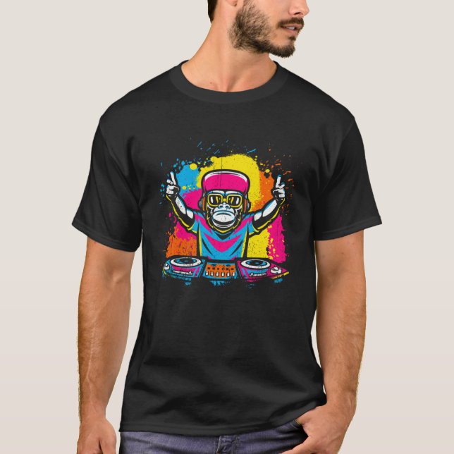 DJ Monkey Music Party Fun Sunglasses Fun Dancing C T Shirt (Framsida)